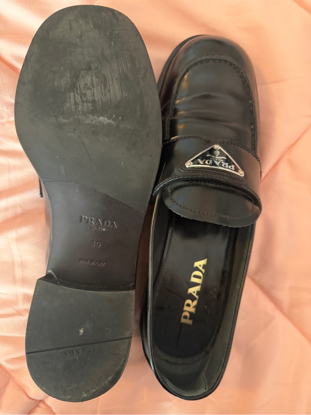 Prada Black Patent Leather Logo Penny Loafers - Picture 2 of 4